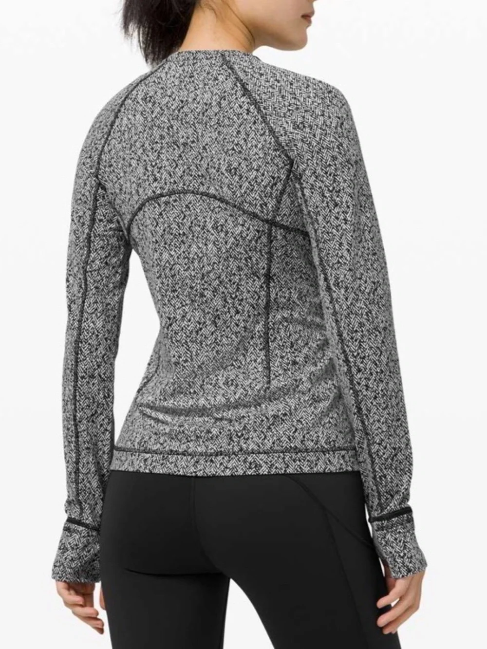 LULULEMON RUNDERFUL BLACK WHITE PATTERN LONG SLEEVE ATHLETIC SHIRT SZ 8